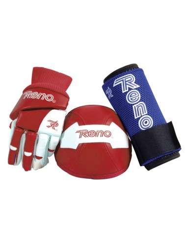 KIT RENO GUANTES _ RODILLERAS _ ESPINILLERA ROJO BLANCO BENJAMÍN